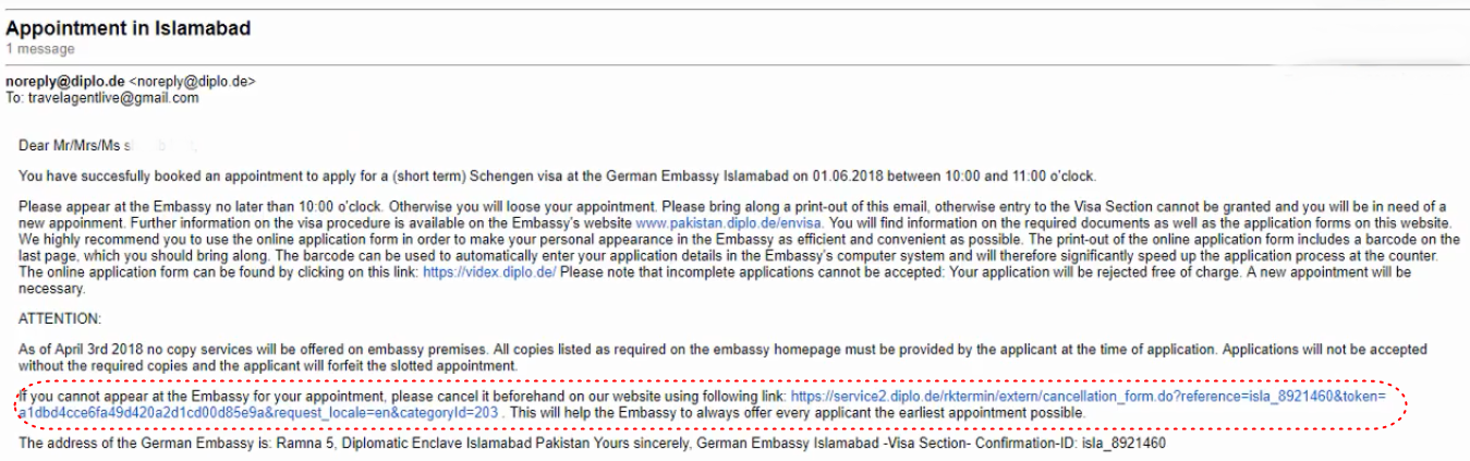 How to Cancel Appointment in German Embassy/Karachi Consulate?